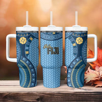 Bula Fiji Vintage Tumbler With Handle Prussian Blue Masi Motifs