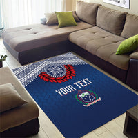 Manu Samoa Rugby Custom Navy Blue Area Rug ʻIe Toga Pattern With Red Ula fala LT7 - Polynesian Pride
