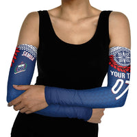 Manu Samoa Rugby Custom Navy Blue Arm Sleeves ʻIe Toga Pattern With Red Ula fala LT7 - Polynesian Pride