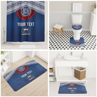 Manu Samoa Rugby Custom Navy Blue Bathroom Set ʻIe Toga Pattern With Red Ula fala LT7 - Polynesian Pride