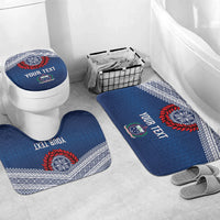 Manu Samoa Rugby Custom Navy Blue Bathroom Set ʻIe Toga Pattern With Red Ula fala LT7 Mat Set Only (3 pcs) One Size Navy Blue - Polynesian Pride