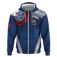 Manu Samoa Rugby Custom Navy Blue Hoodie ʻIe Toga Pattern With Red Ula fala LT7 Zip Hoodie Navy Blue - Polynesian Pride