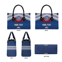 Manu Samoa Rugby Custom Navy Blue Leather Bag ʻIe Toga Pattern With Red Ula fala LT7 - Polynesian Pride