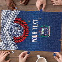 Manu Samoa Rugby Custom Navy Blue Puzzle ʻIe Toga Pattern With Red Ula fala LT7 - Polynesian Pride