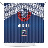 Manu Samoa Rugby Custom Navy Blue Shower Curtain ʻIe Toga Pattern With Red Ula fala LT7 Navy Blue - Polynesian Pride
