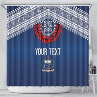 Manu Samoa Rugby Custom Navy Blue Shower Curtain ʻIe Toga Pattern With Red Ula fala LT7 - Polynesian Pride