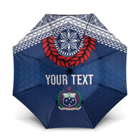 Manu Samoa Rugby Custom Navy Blue Umbrella ʻIe Toga Pattern With Red Ula fala LT7 One Size Folded 11.42 inch Opened Diameter 37.4 inch Navy Blue - Polynesian Pride