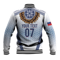 Manu Samoa Rugby Custom White Baseball Jacket ʻIe Toga Pattern With Brown Ula fala LT7 - Polynesian Pride