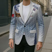 Manu Samoa Rugby Custom White Blazer ʻIe Toga Pattern With Brown Ula fala LT7 - Polynesian Pride