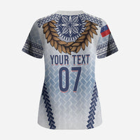 Manu Samoa Rugby Custom White Scrub Top ʻIe Toga Pattern With Brown Ula fala LT7 - Polynesian Pride