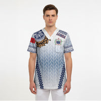 Manu Samoa Rugby Custom White Scrub Top ʻIe Toga Pattern With Brown Ula fala LT7 - Polynesian Pride