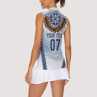 Manu Samoa Rugby Custom White Women Sleeveless Polo Shirt ʻIe Toga Pattern With Brown Ula fala LT7 - Polynesian Pride