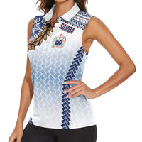 Manu Samoa Rugby Custom White Women Sleeveless Polo Shirt ʻIe Toga Pattern With Brown Ula fala LT7 - Polynesian Pride