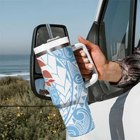Bula Fiji Day Tumbler With Handle Tagimaucia on Masi Pattern - Turquoise LT7 - Polynesian Pride