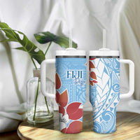 Bula Fiji Day Tumbler With Handle Tagimaucia on Masi Pattern - Turquoise LT7 - Polynesian Pride