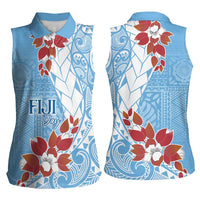 Bula Fiji Day Women Sleeveless Polo Shirt Tagimaucia on Masi Pattern - Turquoise
