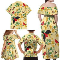 Aloha Hawaii Family Matching Off Shoulder Maxi Dress and Hawaiian Shirt I'iwi on Mamane Pastel Cream