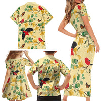 Aloha Hawaii Family Matching Short Sleeve Bodycon Dress and Hawaiian Shirt I'iwi on Mamane Pastel Cream