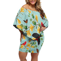 Aloha Hawaii Family Matching Off Shoulder Short Dress and Hawaiian Shirt I'iwi on Mamane Pastel Turquoise