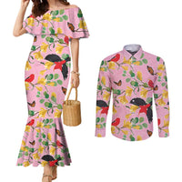 Aloha Hawaii Couples Matching Mermaid Dress and Long Sleeve Button Shirt I'iwi on Mamane Pastel Pink LT7 Pink - Polynesian Pride