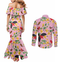Aloha Hawaii Couples Matching Mermaid Dress and Long Sleeve Button Shirt I'iwi on Mamane Pastel Pink LT7 - Polynesian Pride