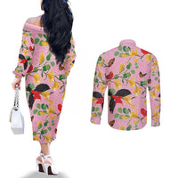 Aloha Hawaii Couples Matching Off The Shoulder Long Sleeve Dress and Long Sleeve Button Shirt I'iwi on Mamane Pastel Pink LT7 - Polynesian Pride