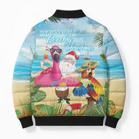 Have Yourself A Beachy Little Christmas Bomber Puffer Jacket with Santa Chilling - Polynesian Pride