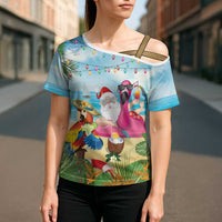 Have Yourself A Beachy Little Christmas Cross Shoulder Shirt with Santa Chilling - Polynesian Pride
