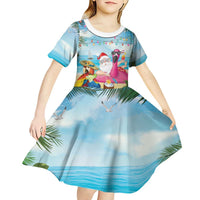Have Yourself A Beachy Little Christmas Kid Short Sleeve Dress with Santa Chilling LT7 - Polynesian Pride