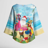 Have Yourself A Beachy Little Christmas Kimono Sleeve Blouse with Santa Chilling - Polynesian Pride