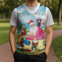 Have Yourself A Beachy Little Christmas Knitted V-Neck Vest with Santa Chilling LT7 - Polynesian Pride