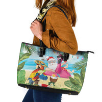 Have Yourself A Beachy Little Christmas Leather Tote Bag with Santa Chilling LT7 Colorful - Polynesian Pride