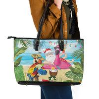 Have Yourself A Beachy Little Christmas Leather Tote Bag with Santa Chilling LT7 - Polynesian Pride