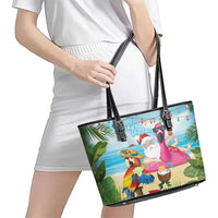 Have Yourself A Beachy Little Christmas Leather Tote Bag with Santa Chilling LT7 - Polynesian Pride
