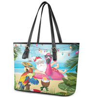 Have Yourself A Beachy Little Christmas Leather Tote Bag with Santa Chilling LT7 - Polynesian Pride