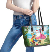 Have Yourself A Beachy Little Christmas Leather Tote Bag with Santa Chilling LT7 - Polynesian Pride