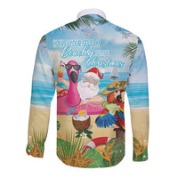 Have Yourself A Beachy Little Christmas Long Sleeve Button Shirt with Santa Chilling - Polynesian Pride