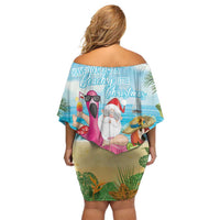 Have Yourself A Beachy Little Christmas Off Shoulder Short Dress with Santa Chilling - Polynesian Pride