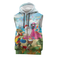 Have Yourself A Beachy Little Christmas Sleeveless Zip Hoodie with Santa Chilling LT7 Colorful - Polynesian Pride