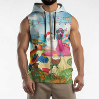 Have Yourself A Beachy Little Christmas Sleeveless Zip Hoodie with Santa Chilling - Polynesian Pride