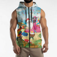 Have Yourself A Beachy Little Christmas Sleeveless Zip Hoodie with Santa Chilling LT7 - Polynesian Pride