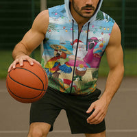 Have Yourself A Beachy Little Christmas Sleeveless Zip Hoodie with Santa Chilling LT7 - Polynesian Pride