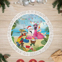 Have Yourself A Beachy Little Christmas Tree Skirt with Santa Chilling LT7 Fringed Colorful - Polynesian Pride