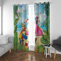 Have Yourself A Beachy Little Christmas Window Curtain with Santa Chilling - Polynesian Pride