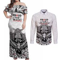 Aotearoa Personalized Couples Matching Off Shoulder Maxi Dress and Long Sleeve Button Shirt Proud To Be Maori LT7 White - Polynesian Pride
