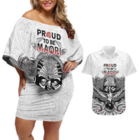 Aotearoa Personalized Couples Matching Off Shoulder Short Dress and Hawaiian Shirt Proud To Be Maori LT7 White - Polynesian Pride