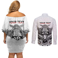 Aotearoa Personalized Couples Matching Off Shoulder Short Dress and Long Sleeve Button Shirt Proud To Be Maori LT7 - Polynesian Pride
