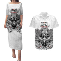 Aotearoa Personalized Couples Matching Puletasi and Hawaiian Shirt Proud To Be Maori LT7 White - Polynesian Pride