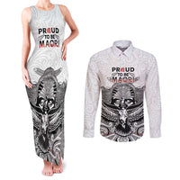 Aotearoa Personalized Couples Matching Tank Maxi Dress and Long Sleeve Button Shirt Proud To Be Maori LT7 White - Polynesian Pride