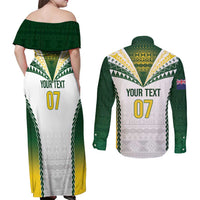 Cook Islands Rugby Custom Couples Matching Off Shoulder Maxi Dress and Long Sleeve Button Shirt Kuki's Aitu Champions LT7 - Polynesian Pride